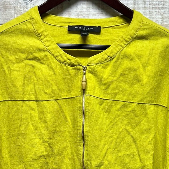 Marc New York Top Womens Large Yellow Linen Blend Full Zip Drawstring - Picture 2 of 8